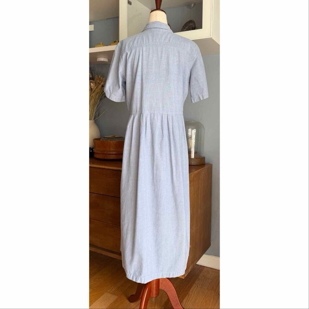 Vtg Jennifer Moore Cotton Chambray Button Shirtdress Midi Modest Sz S Minimalist - Picture 5 of 9